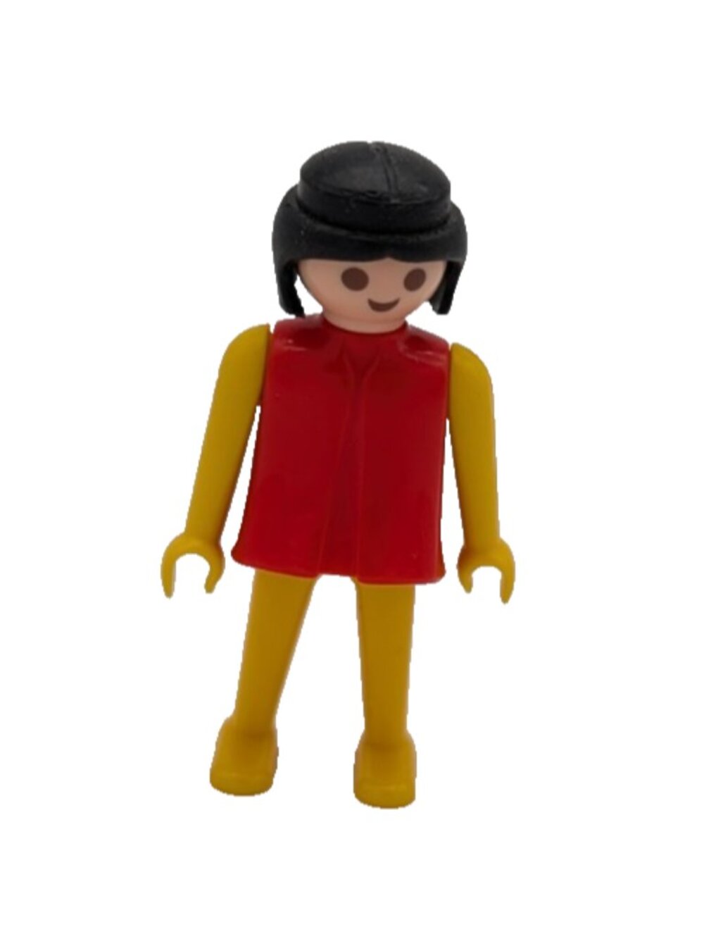 1974 Geobra Playmobil Yellow & Red w/ Black Hair 3" Figure